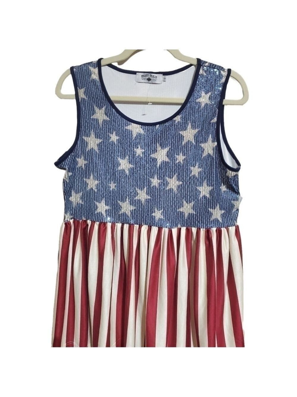NWOT Crazy Train patriotic Sparkle Spangled bling sequin Tank top sz Small - Med - Picture 3 of 9